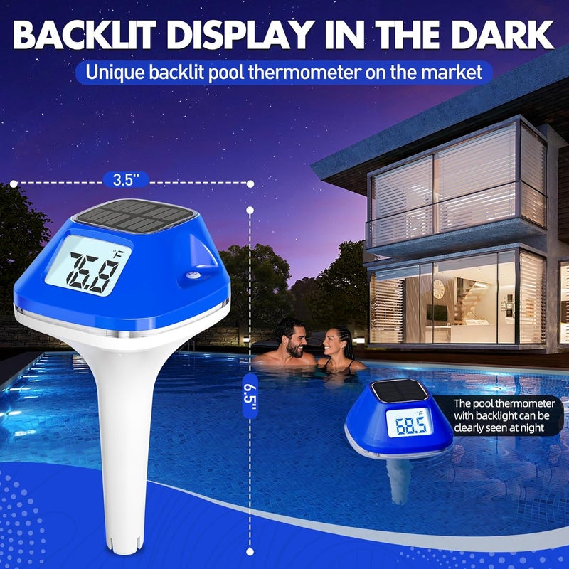 Pircaath 2025 Next-Gen Solar Pool Thermometer Floating Easy Read, Digital Pool Thermometer with Extra-Large Backlit LCD Screen & Rope, IP68 Waterproof Pools Water Temperature Gauge for Hot Tub, Spa - Image 3